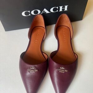 NEW Coach Leather Womens Ballet D’orsay Pointed Toe Flat (Wine) - size 5.5